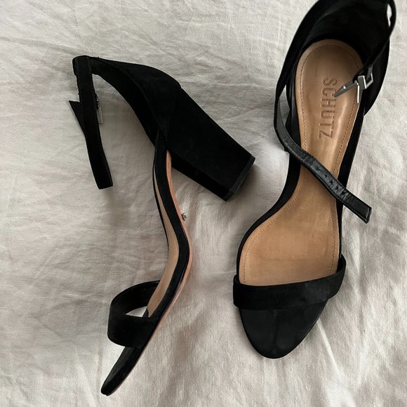 SHUTZ Shoes - SCHUTZ Jenny Lee Suede Block-Heel Sandals in Black